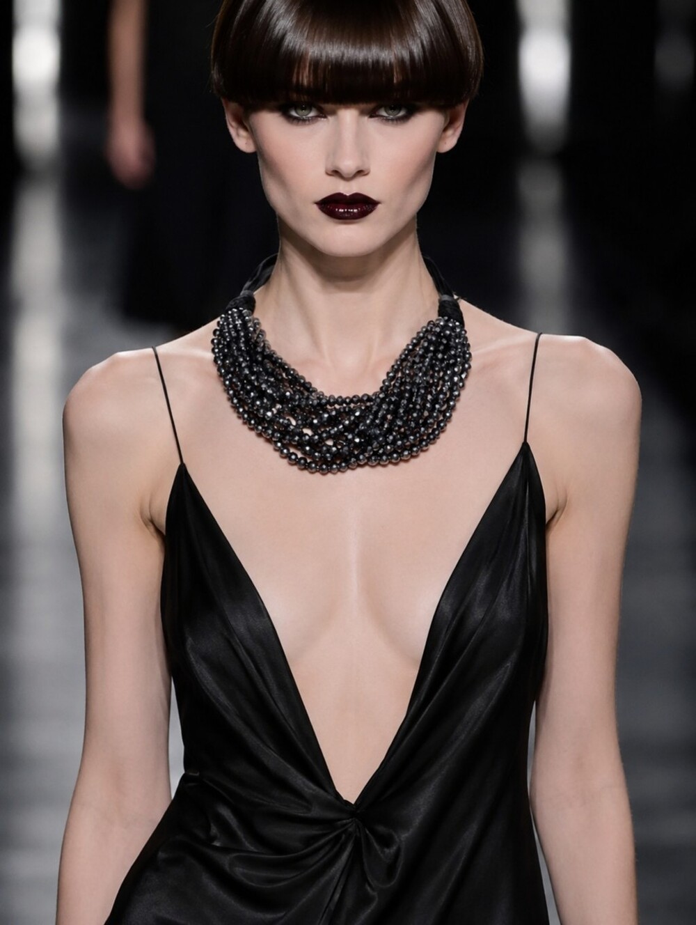 YVES SAINT LAURENT Gray Pearly Beaded Multi-Strand Necklace